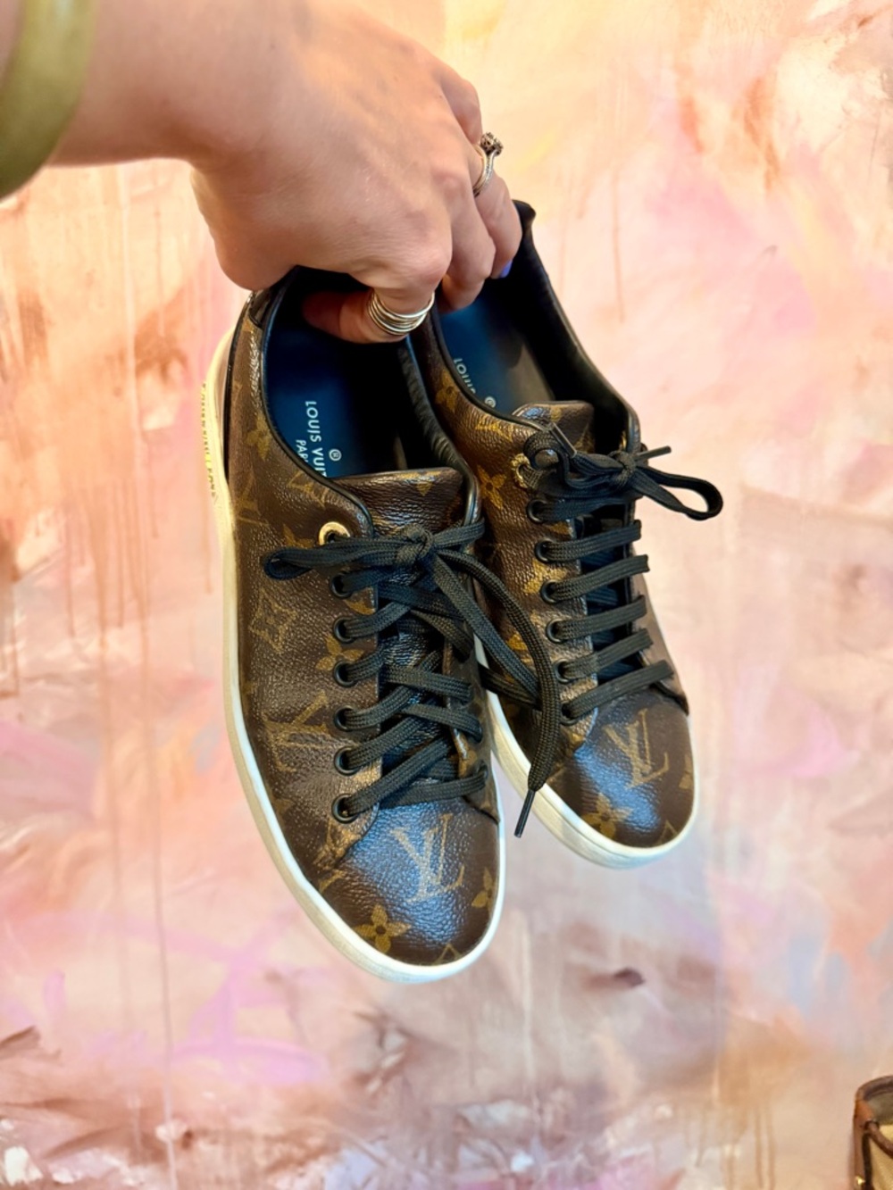 Louis Vuitton Brown Monogram Canvas Low-Top Sneakers with Black Laces